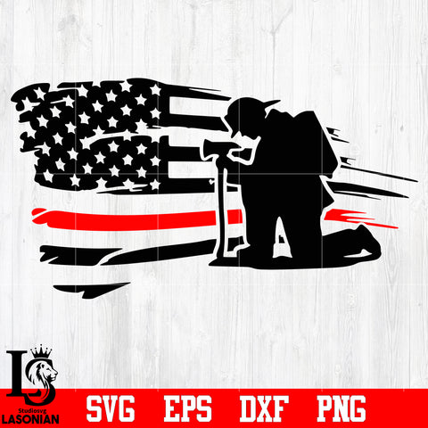 Firefighter Kneeling Weathered Flag svg,eps,dxf,png file