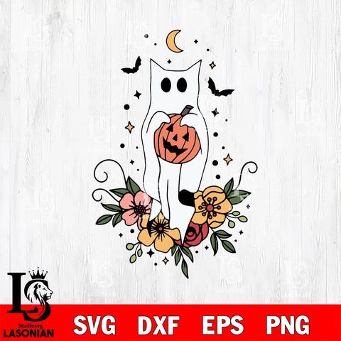 Floral Ghost Cat Halloween svg eps dxf png file