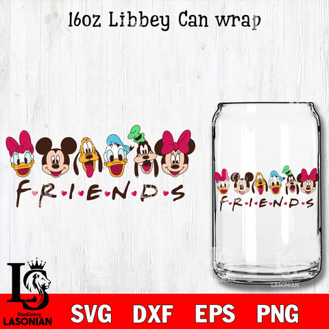 Friends disney 16oz Glass Can Wrap,  Valentines Day Tumbler Wrap svg eps dxf png file, digital download
