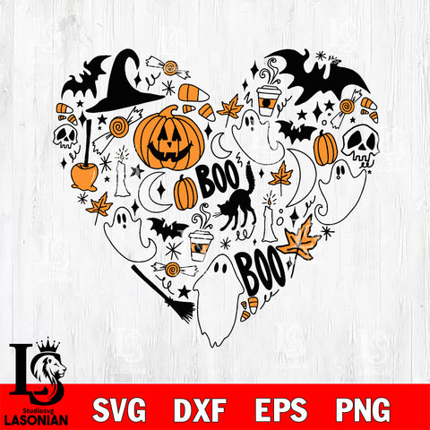 Halloween Doodle Heart Collage I Love Halloween svg eps dxf png file