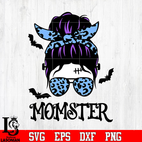 Messy Bun Momster violet,blue color svg eps png dxf file