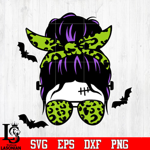 Messy Bun Head violet,green color svg eps png dxf file