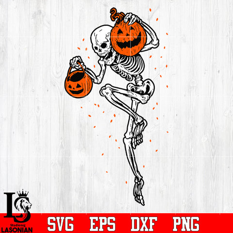 Halloween Skeleton with two pumpkins svg eps png dxf file