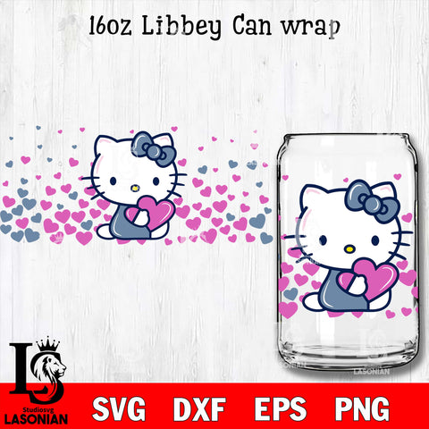 Hello Kitty valentines 16oz Libbey Can Glass, Valentines Day Tumbler Wrap svg eps dxf png file, digital download