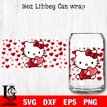 Hello Kitty valentines 16oz Libbey Can Glass, Valentines Day Tumbler Wrap  svg eps dxf png file, digital download