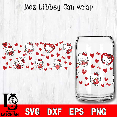 Hello kitty valentines 16oz Libbey Can Glass, Valentines Day Tumbler Wrap svg eps dxf png file, digital download