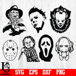 Horror Movie Killers, Pennywise, Jason, Mike Myers, Scream, Freddy Krueger, Chucky, and Jigsaw,Scary svg dxf eps png file