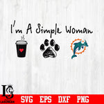 I'm a simple woman coffee paw Miami Dolphins svg eps dxf png file