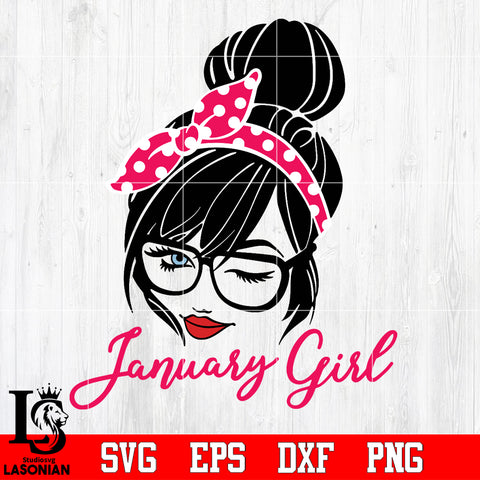 January Girl , January Birthday , Eye Lashes Girl , Face Eye Wink Svg Dxf Eps Png file