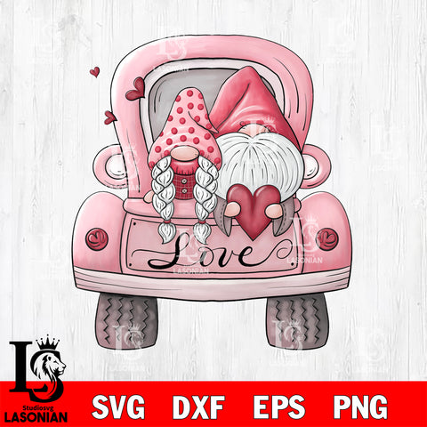 LOVE Valentine's Day Gnome Truck SVG ,Gnome Valentine SVG  eps dxf png file, digital download