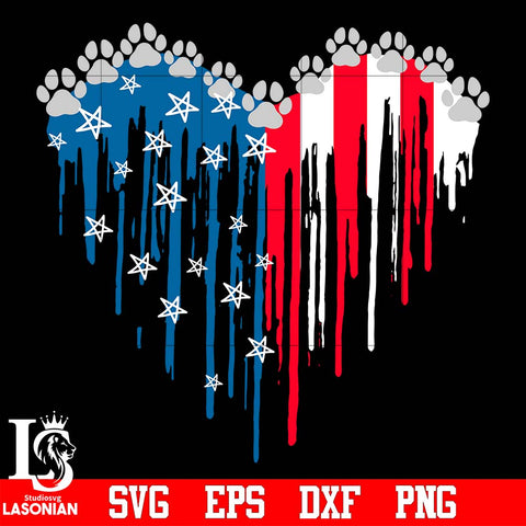 Love Dog Paw American Flag 4Th Of July Independence Day svg eps dxf png file