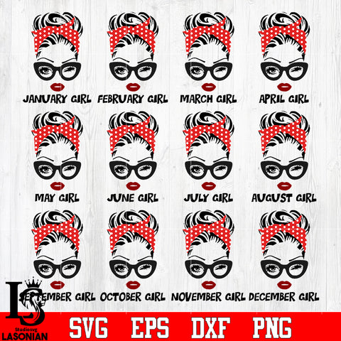 March Girl, Woman With Glasses Printable, Girl With Bandana Design, Blink Eyes svg dxf eps png file