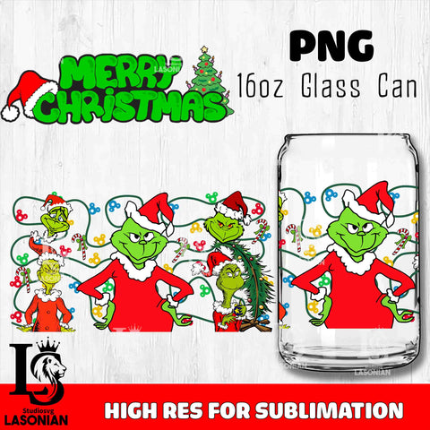 Merry grinch mas  PNG, Grinch Glass Cup Wrap , Libbey Can Glass Cup 10 PNG file, digital download