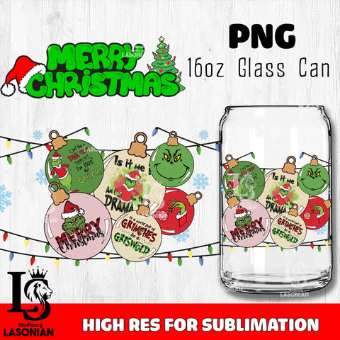 Merry grinch mas  PNG, Grinch Glass Cup Wrap , Libbey Can Glass Cup 11 PNG file, digital download