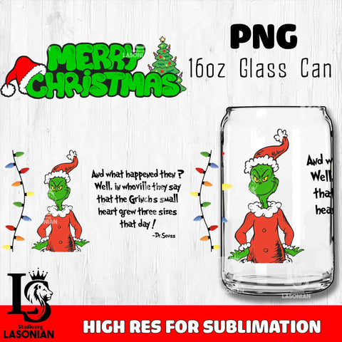 Merry grinch mas  PNG, Grinch Glass Cup Wrap , Libbey Can Glass Cup 12 PNG file, digital download