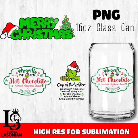 Merry grinch mas  PNG, Grinch Glass Cup Wrap , Libbey Can Glass Cup 15 PNG file, digital download