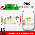 Merry grinch mas  PNG, Grinch Glass Cup Wrap , Libbey Can Glass Cup 16 PNG file, digital download