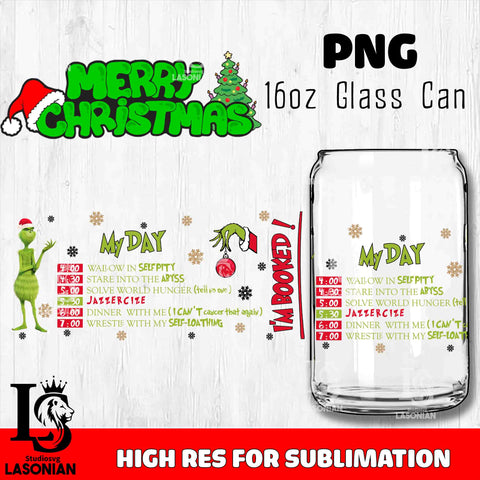 Merry grinch mas  PNG, Grinch Glass Cup Wrap , Libbey Can Glass Cup 16 PNG file, digital download