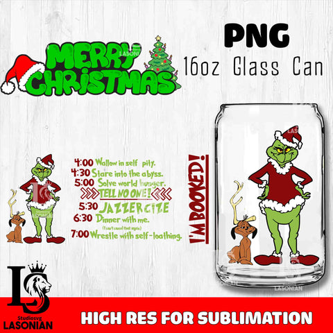 Merry grinch mas  PNG, Grinch Glass Cup Wrap , Libbey Can Glass Cup 18 PNG file, digital download