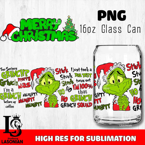 Merry grinch mas  PNG, Grinch Glass Cup Wrap , Libbey Can Glass Cup 19 PNG file, digital download