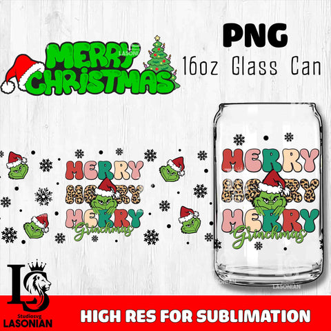 Merry grinch mas  PNG, Grinch Glass Cup Wrap , Libbey Can Glass Cup 20 PNG file, digital download