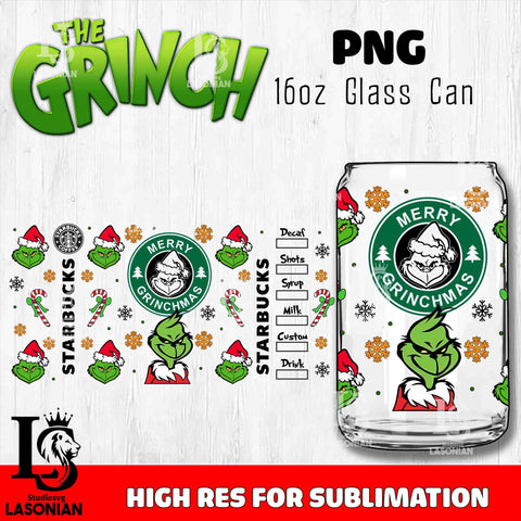 Merry grinch mas  PNG, Grinch Glass Cup Wrap , Libbey Can Glass Cup 2 PNG file, digital download