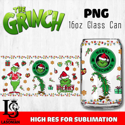 Merry grinch mas  PNG, Grinch Glass Cup Wrap , Libbey Can Glass Cup 3 PNG file, digital download