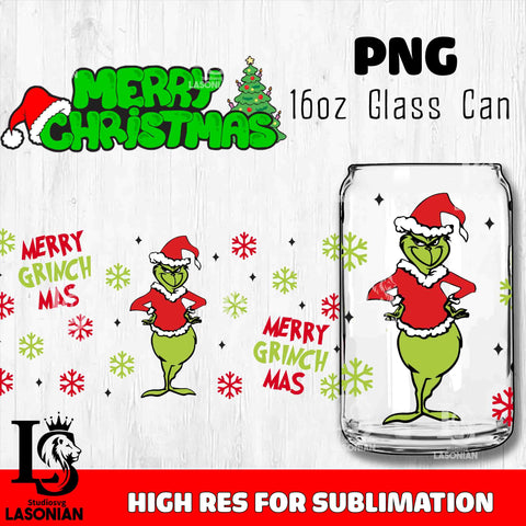Merry grinch mas  PNG, Grinch Glass Cup Wrap , Libbey Can Glass Cup 4 PNG file, digital download