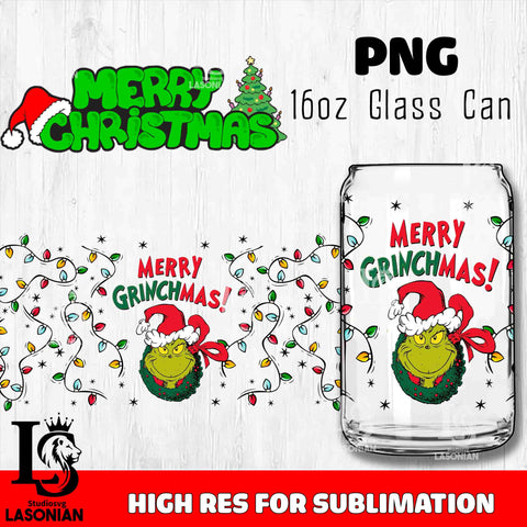 Merry grinch mas  PNG, Grinch Glass Cup Wrap , Libbey Can Glass Cup 5 PNG file, digital download