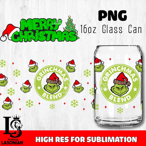 Merry grinch mas  PNG, Grinch Glass Cup Wrap , Libbey Can Glass Cup 6 PNG file, digital download