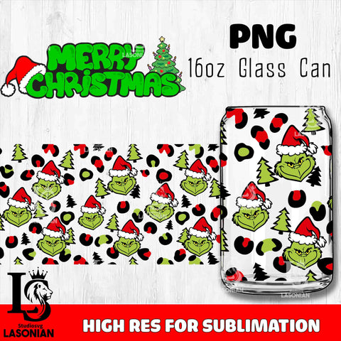 Merry grinch mas  PNG, Grinch Glass Cup Wrap , Libbey Can Glass Cup 8 PNG file, digital download