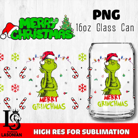 Merry grinch mas  PNG, Grinch Glass Cup Wrap , Libbey Can Glass Cup 9 PNG file, digital download