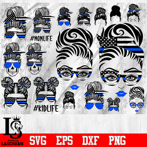Messy Bun Police bundle svg,2 bundle skull police svg eps dxf png file