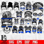 Messy Bun Police bundle svg,4 bundle skull police svg eps dxf png file