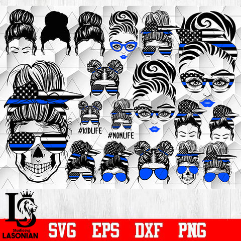 Messy Bun Police bundle svg,4 bundle skull police svg eps dxf png file