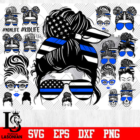 Messy Bun Police bundle svg,5 bundle skull police svg eps dxf png file