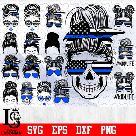 Messy Bun Police bundle svg, bundle skull police svg eps dxf png file