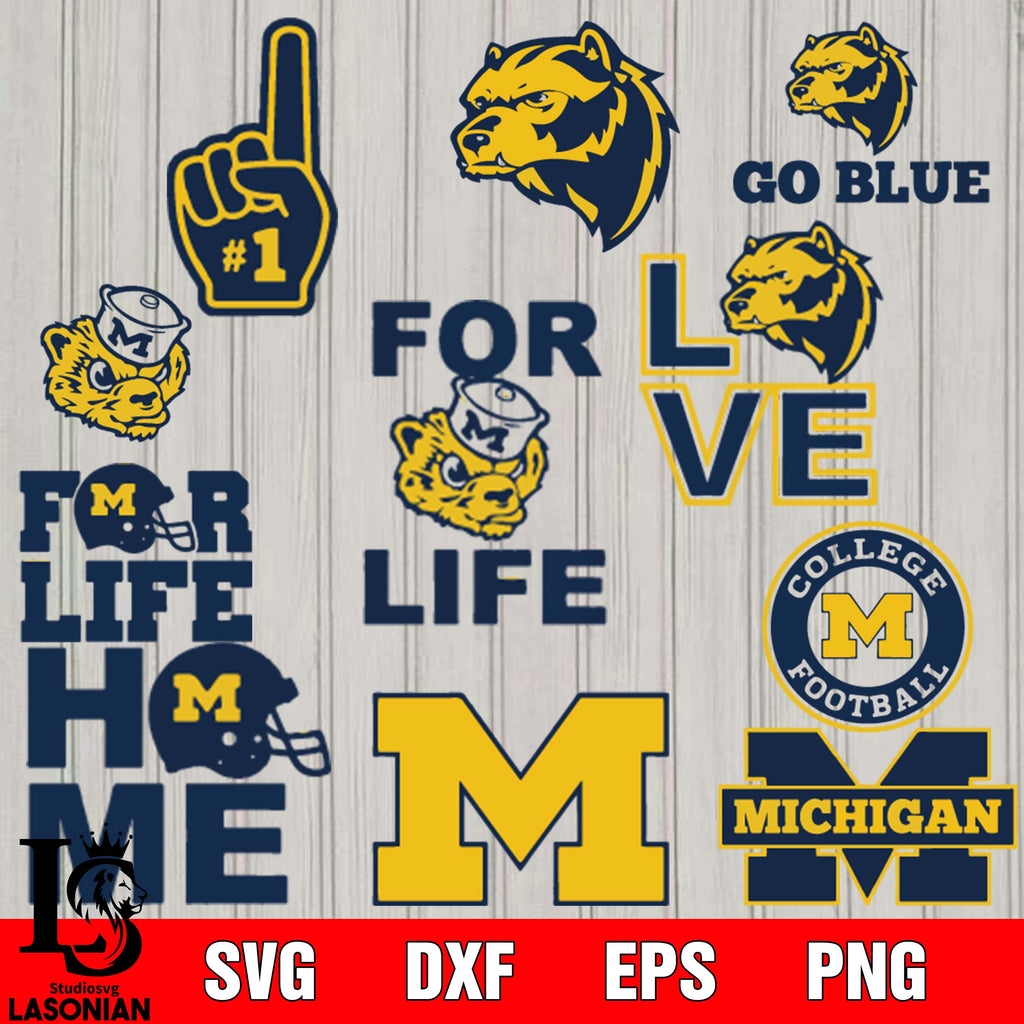 Michigan M Dxf File Bundle Logo Michigan Wolverines football svg eps dxf png file , Bundle ...