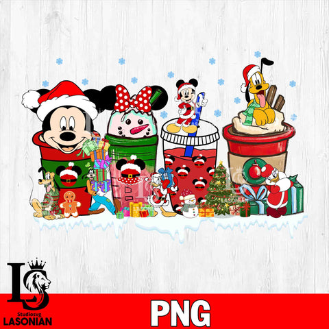 Mickey And Friends Latte Coffee Christmas PNG file, Digital Download