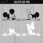 Mickey and Minnie, Mickey head svg, Mickey head face,Minnie head face, Silhouette Kids Clipart, Digital Cut File Png