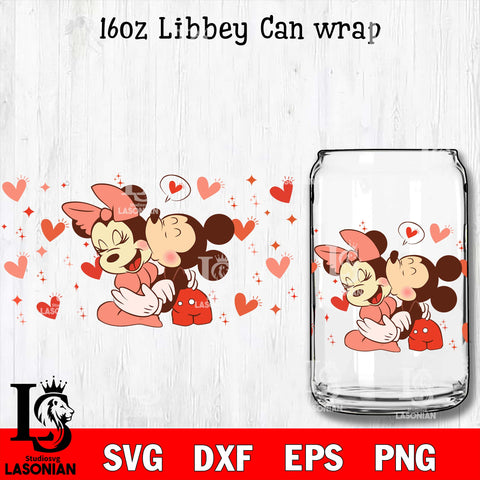 Mickey minnie valentines 16oz Glass Can Wrap,  Valentines Day Tumbler Wrap svg eps dxf png file, digital download