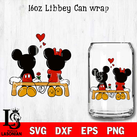 Mickey minnie valentines 16oz Glass Can Wrap,  Valentines Day Tumbler Wrap svg eps dxf png file, digital download