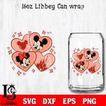Mickey minnie valentines 16oz Libbey Can Glass, Valentines Day Tumbler Wrap  svg eps dxf png file, digital download