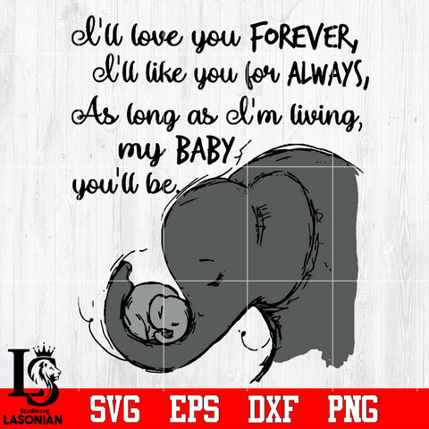 Mom and Baby Elephants Svg Dxf Eps Png file