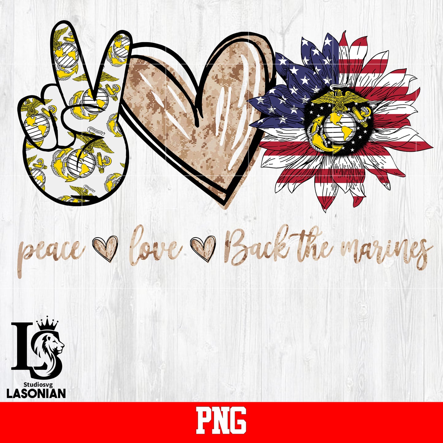 Peace Love Back The Marines PNG file