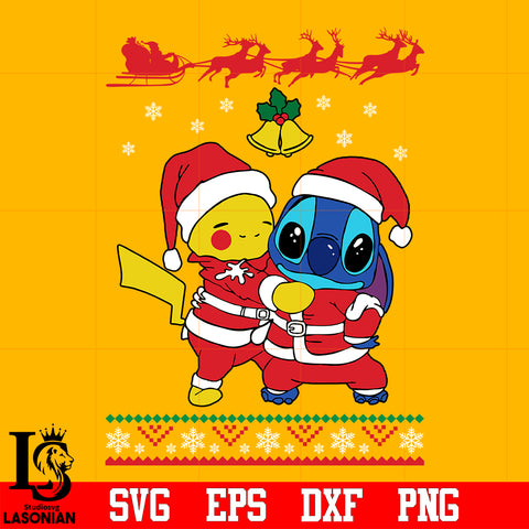 Pikachu Hug Stitch Christmas svg eps dxf png file