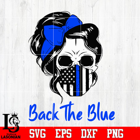 Police back the blue, Skull with Hair and Mask Svg Dxf Eps Png file