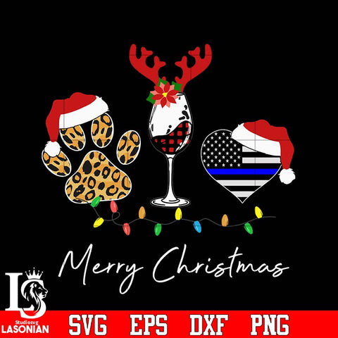 Red Plaid Dog Paw Wine Glass Police Flag Merry Christmas svg eps dxf png file
