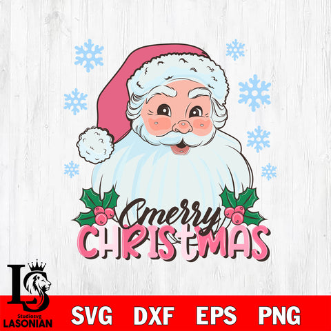 Santa Clause merry christmas pink 2 svg eps dxf png file, digital download