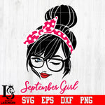 September Girl , September Birthday , Eye Lashes Girl , Face Eye Wink , Bandana Girl Svg Dxf Eps Png file